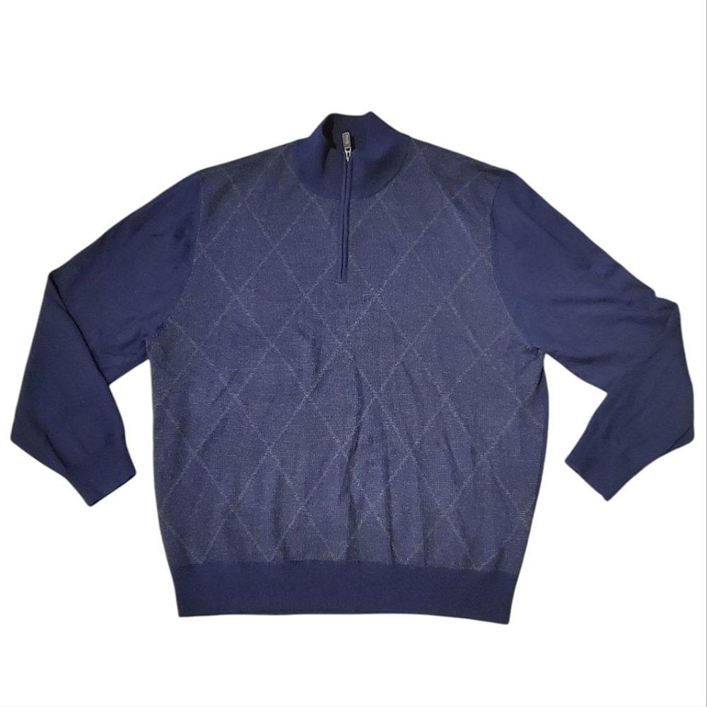 Jos. A. Banks Sweater 100% Merino Wool Quarter-Zip Argyle Preppy Old Money XL